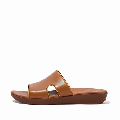 Fitflop Women's H-BAR Pop Binding Leather Slides Sandals - Light Brown, EU6038471